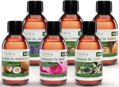 Produktbild von Kitama Massageöl Thai Aroma Öl Set 5 x 250ml - Aroma Dok Mok, Leelawadee, Orchidee, Lotus & Ylang Ylang