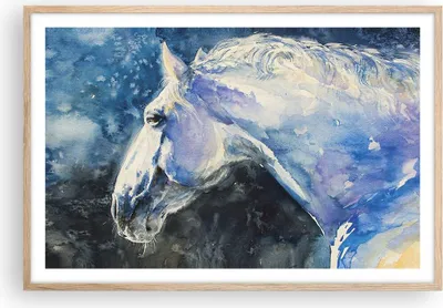 Produktbild von Gerahmtes Poster - Rahmen in heller Eiche - Pferd Aquarell Porträt - 91,5x61 cm - Wand Bild - Wanddeko - Wandbilder - Wandposter - Bilderrahmen - Bilder - Kunstdruck - Wandbild - P2NAA91x61-4272