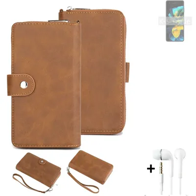 Produktbild von K-S-Trade Handy Schutz Hülle kompatibel mit Huawei Pocket S + Kopfhörer Portemonnee Tasche Wallet-Case Bookstyle-Etui braun (1x)