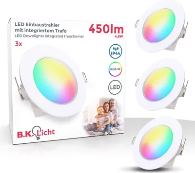 Produktbild von Einbaustrahler 70mm 3er Set - 230V, 4,8W, 450lm, LED, dimmbar, Fernbedienung, RGBW, weiß