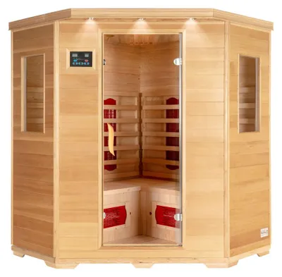 Produktbild von HOME DELUXE – Infrarotkabine REDSUN XXL –150 x 150 x 190 cm - für 2-4 Person, 8 Keramikstrahler, Holz: Hemlocktanne I Infrarotsauna, Sauna, Wärmekabine, Infrarot