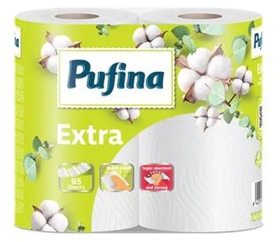 Obrázok produktu pre Papierové utierky, 2-vrstvové, 95 listov, 2 kotúče, PUFINA "Extra"