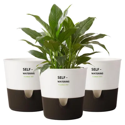 Produktbild von Blumentopf Selbstbewässernd 3er Set 16,5cm Pflanztopf mit Wasserstandsanzeiger Kunststoff Weiß