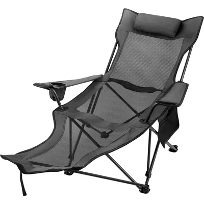 Produktbild von VEVOR campingstuhl klappbar mit Fußstütze campingstuhl faltbar Grau Gartenstuhl mit Fußableger 168 x 56 x 69 cm Gartenstuhl mit Fußableger 150 kg