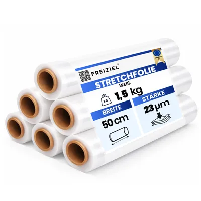 Produktbild von 6 x Stretchfolie 50cm 1,5kg 23my weiß