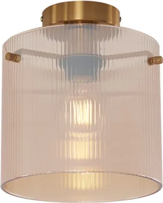 Produktbild von QAZQA - Art Deco Art-Deco-Deckenleuchte I Deckenlampe I Lampe I Leuchte Messing mit Bernsteinglas - Laura I Wohnzimmer I Schlafzimmer - Rund - LED geeignet E27