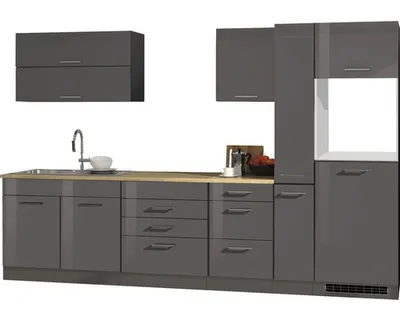 Produktbild von Held Möbel Küchenzeile ohne Geräte Mailand 320 cm grau hochglanz zerlegt Variante reversibel 618.1.6211