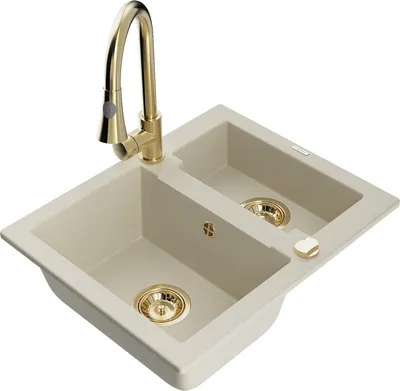 Produktbild von Mexen Carlos 1,5-Becken-Granitspüle mit Mischbatterie Elia, Beige - 6518-69-670101-50