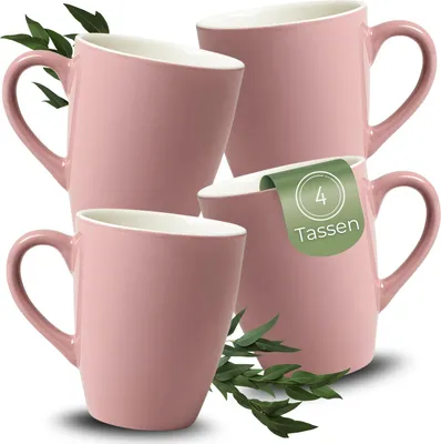 Image de Set de 4 tasses à café en céramique 340ml, tasses à thé vieux rose