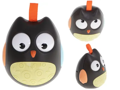A product shot of a toy owl from multiple angles.