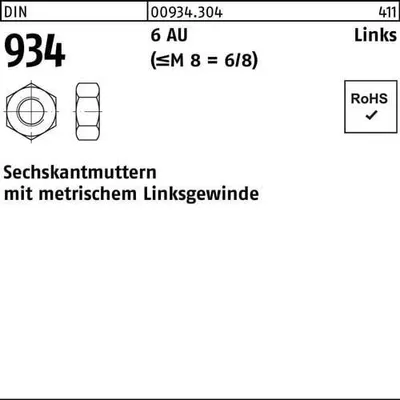 Produktbild von Reyher Sechskantmuttern DIN 934 6 / 8 M 4 -LH (100 Stück)