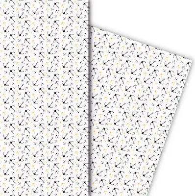 Produktbild von Seemanns Geschenkpapier mit Ankern auf weiß - G7685, 32 x 48cm