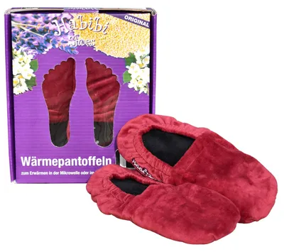 Produktbild von Habibi Wärmeschuhe Slippers Hausschuhe Wärmepantoffeln rot Größe L (EU 41-45) für Mikrowelle und Backofen