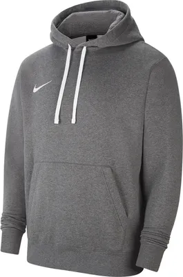 A gray Nike hoodie is shown from the front.