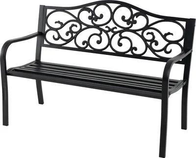 Produktbild von GOPLUS Gartenbank Metall, 2-3 Sitzer Parkbank wetterfest bis 300kg belastbar, Terrassenbank mit Rücklehne und Armlehne, 128 x 62 x 89 cm, Schwarz