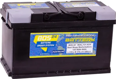 Produktbild von BOS24® Optimum Performance PLATINUM BOS_A6 AGM Start/Stopp Starterbatterie 12 V 80 Ah 800A (EN)