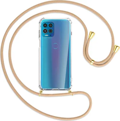 Produktbild von Handykette Backcover-Schutzhülle mit Band (Metall goldfarben) für Motorola Moto G100 - beige