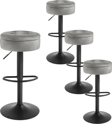 Produktbild von WOLTU Barhocker, Sitzhocker mit Stauraum, höhenverstellbar, 360° drehbar, Samt Metall : Hellgrau 4 Farbe: Hellgrau Stückzahl: 4