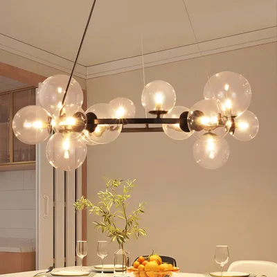 Image de ZMH Lampe suspendue Salon G9 Lampe à suspendre 14feux Lampe de table à manger Salle à manger Transparente Lampe à suspendre Moderne Boule de verre Lustre Sans ampoules