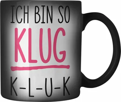 Produktbild von Trendation - Ich Bin So Klug KLUK Lustige Farbwechsel Zauber-Tasse mit Spruch Karabiner Farbwechsel Zauber-Tasse Edelstahl Sprüche Arbeitskollegin BüroFarbwechsel Zauber-Tasse Lustig (Schwarz)