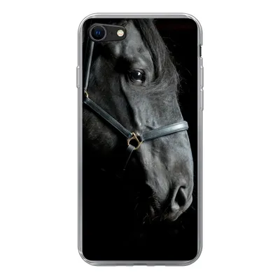 Produktbild von MuchoWow® Handyhülle Schutzhülle Hülle für iPhone 7 Pferd - Schwarz - Halfter Silikon Softcase Handy Hülle - Kartenhalter