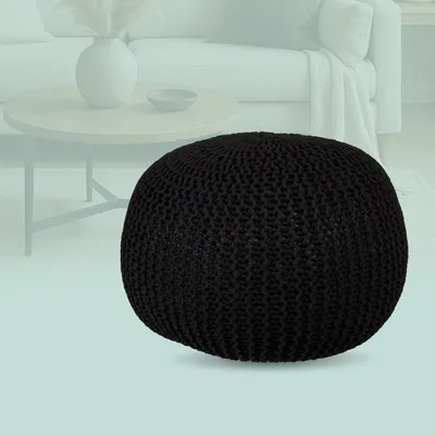 Obrázek produktu pro Pletený puf - kulatý, boho design, polystyrenová výplň
