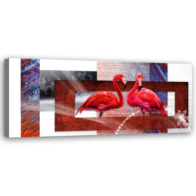 Produktbild von Leinwandbild Zwei rote Flamingos 150x50 Feeby Rot bild für die wand bereit zum aufhängen