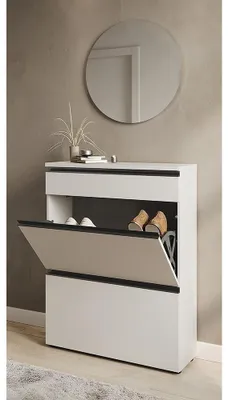 Produktbild von Garderoben-Set mit Spiegel & Schuhschrank in beige, modern, 2-teilig - BADIA-01