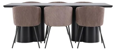 Produktbild von Olivia Essgruppe Tisch 100x210cm und 6 Flöhl Stühle mit Armlehnen schwarz.