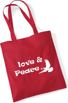 Produktbild von Huuraa Jutebeutel Love & Peace 10 Liter Classic Red Baumwolle Tasche Geschenkidee