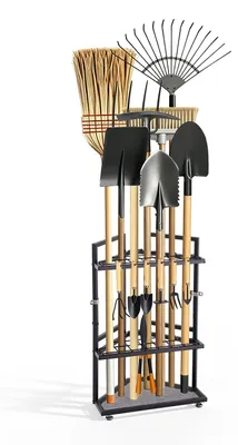 Produktbild von VEVOR Gartengeräte Ständer 410x275x610mm Gerätehalter für Ecke Schwarz, Aufbewahrungsregal für Garage Garten, Organizer aus Stahl für Besen Mopp Rechen, mit Doppelschichtschlitzen & Nivellierfüßen