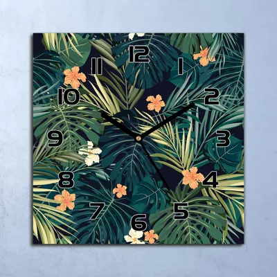 Produktbild von Wanduhr Echt-Glas-Küchenuhr Blumen und Blätter Quarz 30x30 Deko Bilder