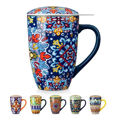 Obrázek produktu pro Sada vancasso, 1 díl: porcelánová šálek s sítkem a víkem, vhodná pro čaj a kávu, modrá barva