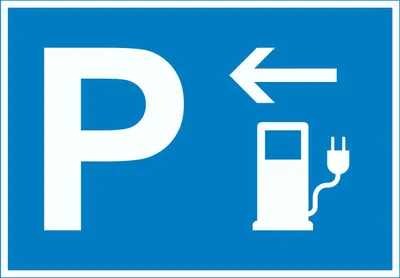 Produktbild von Stromtankstelle Parkplatz Schild mit Richtungspfeil links waagerecht A4 (210x297mm)