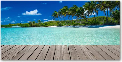 Produktbild von Tulup® Glas-Bild - 100x50 -Wandkunst - Wandbild hinter gehärtetem Sicherheitsglas  - Landschaften - Exotischer Strand - Grün