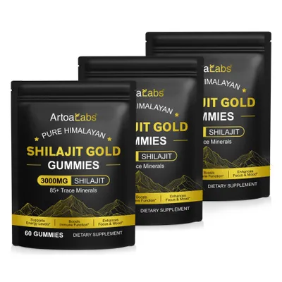 Image de Himalaya Shilajit Gold Gummies Bonbons gélifiés Acide fulvique 3000 mg pour l'énergie Vegan, 3 x 60 pièces