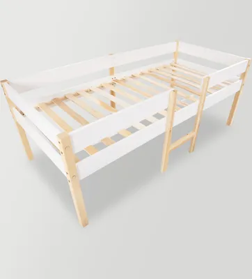 Zdjęcie produktu dla Łóżko dziecięce Sweiko z litego drewna 90x200 cm ze stelażem z listew i zabezpieczeniem przed wypadnięciem sosna biała & dąb