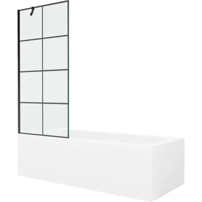 Obrázek produktu pro Mexen Vega obdélníková vana 150 x 70 cm s pláštěm 1-křídlovou zástěnou 80 cm, Černý vzor - 550115070X9508007077