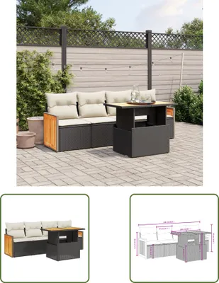 Produktbild von The Living Store 5-tlg. Garten-Sofagarnitur mit Kissen Schwarz Poly Rattan