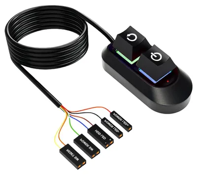 Productafbeelding van Externe PC Aan/Uit Schakelaar - Desktop Power Knop - Computer Starten - Met RGB Verlichting - 2 meter kabel - Zwart