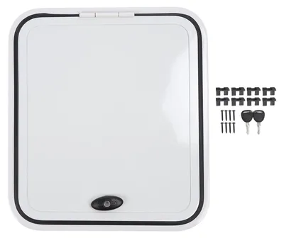 Imagen del producto de Puerta de acceso para vehículos recreativos, compartimento de carga robusto de aleación de aluminio con cerradura de seguridad, ideal para caravanas y remolques de viaje