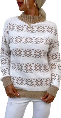 Produktbild von ASKSA Damen Weihnachten Pullover Strickpulli Hohem Kragen Langarm Jumper Sweater, B Khaki, L