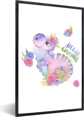 Produktbild von MuchoWow® Gerahmtes Poster Dinosaurier - Kinderzimmer - Zitate - Mädchen - Kinder - Rosa - Mädchen 60x90 cm - Poster mit Schwarzem Bilderrahmen Wandposter Rahmen Foto Bilder - Kunst
