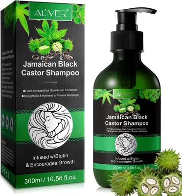 Immagine prodotto di Shampoo cura del cuoio capelluto crescita dei capelli contro la caduta dei capelli olio di ricino nero vegan, 1x 300ml