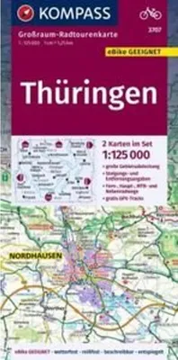 Obrázok produktu pre KOMPASS Veľkomierková cykloturistická mapa 3707 Durínsko, 1:125 000