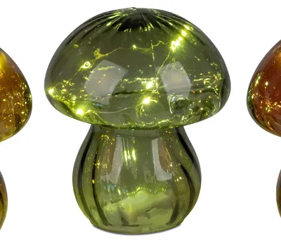 Produktbild von Deko Pilz HERBSTFARBEN grün mit LED Licht H. 16cm Glas Formano H25