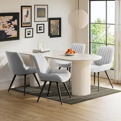 Produktbild von Hawthyhome Esszimmerstühle 4er Set bequeme Polsterstühle Küchenstuhl mit Rückenlehne Metallbeine Weiß
