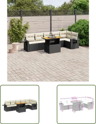 Produktbild von The Living Store 7-tlg. Garten-Sofagarnitur mit Kissen Schwarz Poly Rattan