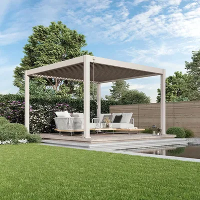 Produktbild von Weide Deluxe Plus Pergola Voll-Aluminium 4x4m mit Lamellendach freistehend Ivory Sand