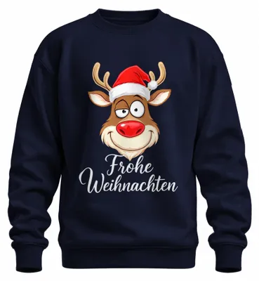 Immagine prodotto di Merry Christmas Renna Rudolph Cappello di Natale Divertente Cartoon Unisex Felpa Pullover, Navy, XXL